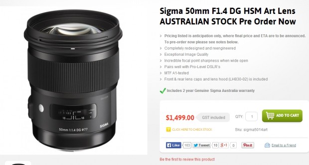 sigma 50mm f 1.4 dg art price
