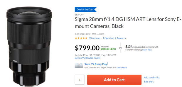 Hot Deal: $600 Off on Sigma 28mm F1.4 DG HSM Art Lens for Sony E