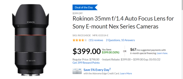 Hot Deal: Samyang (Rokinon) AF 35mm F1.4 FE Lens for $399!