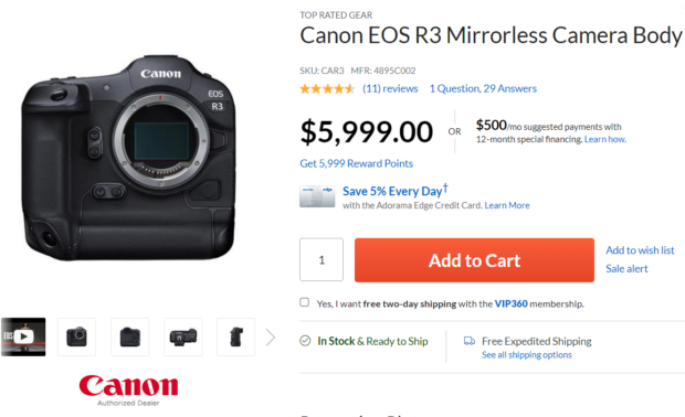 Canon EOS R3 Now In Stock at Adorama!