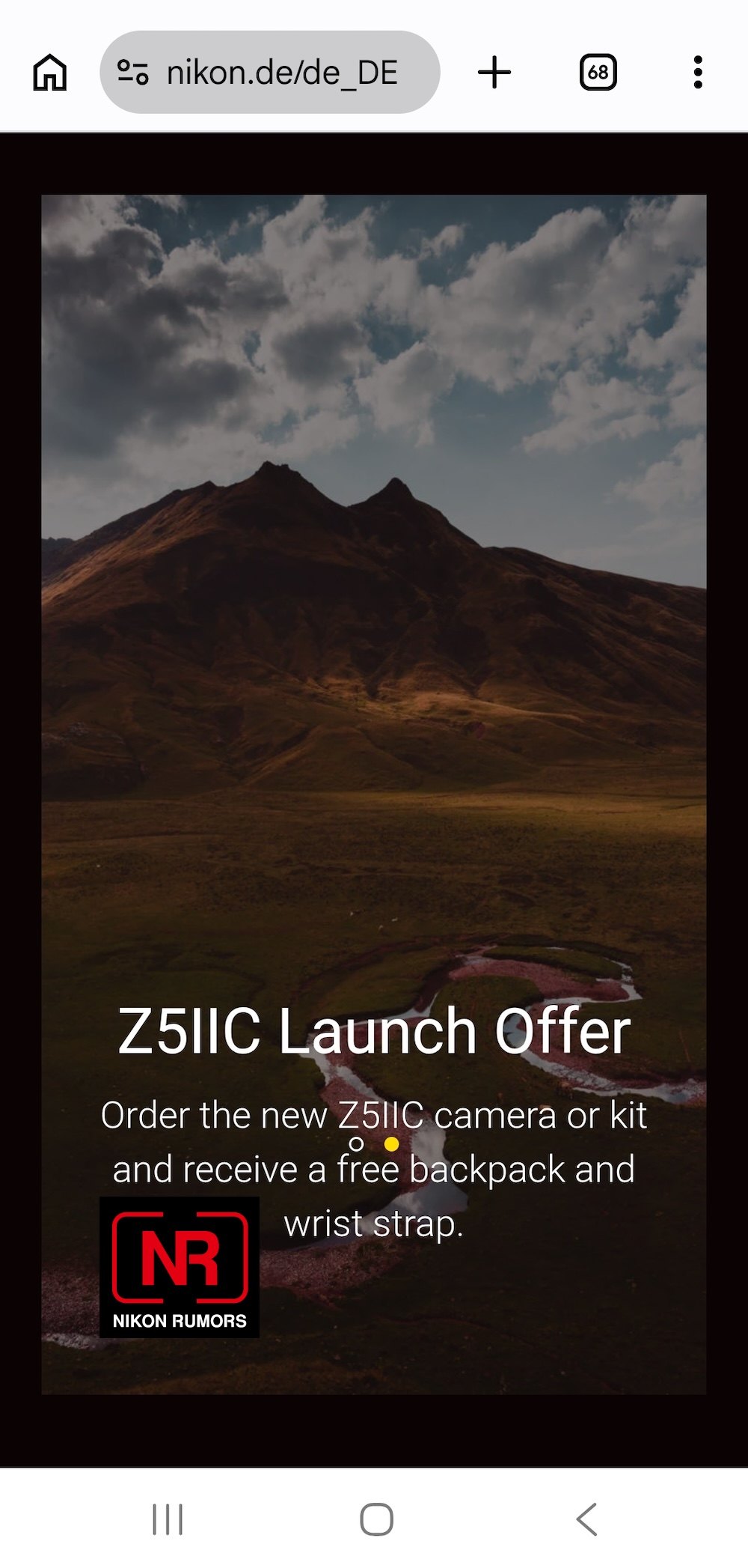 Screenshot of nikon.de Z5IIC Launch Offer page via Nikon Rumors