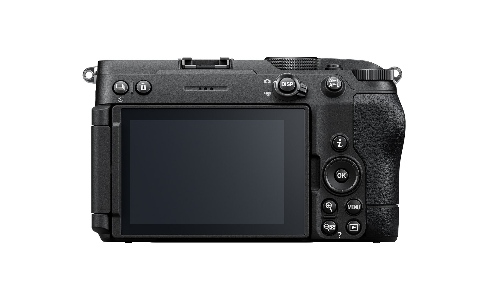 Official rear view of the Nikon Z5IIC, with no electronic viewfinder