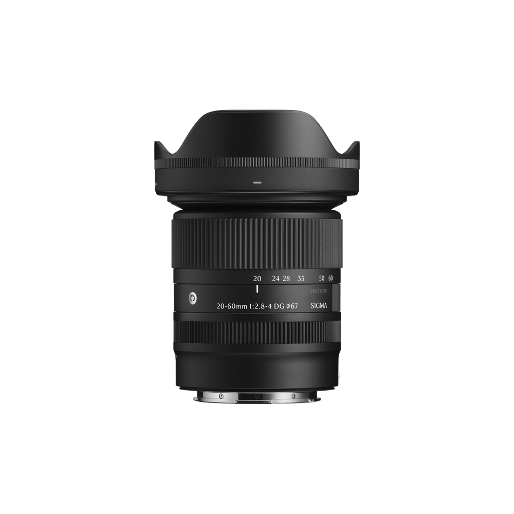Official product photo of the Sigma 20-60mm F2.8-4 DG Contemporary lens with hood